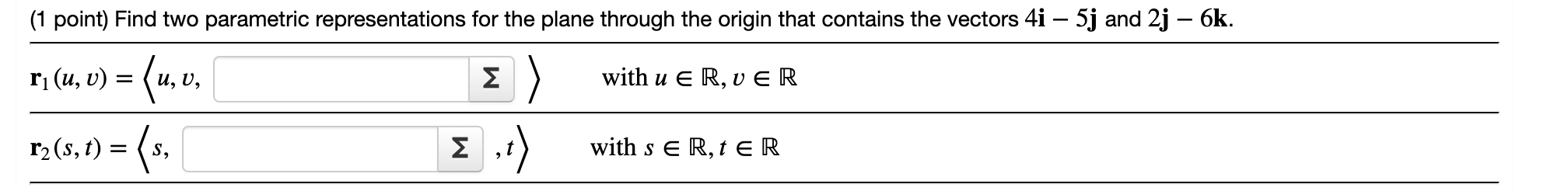Solved (1 point) Find two parametric representations for the | Chegg.com