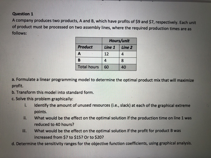 Solved Question 1 A Company Produces Two Products, A And B, | Chegg.com