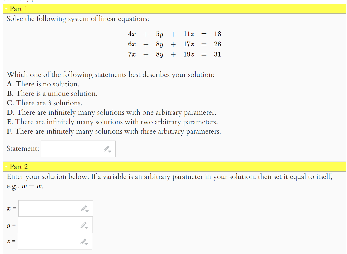 Solved Solve the following system of linear equations: | Chegg.com