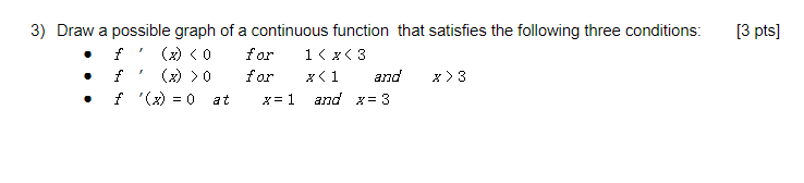 Solved [3 pts] 3) Draw a possible graph of a continuous | Chegg.com