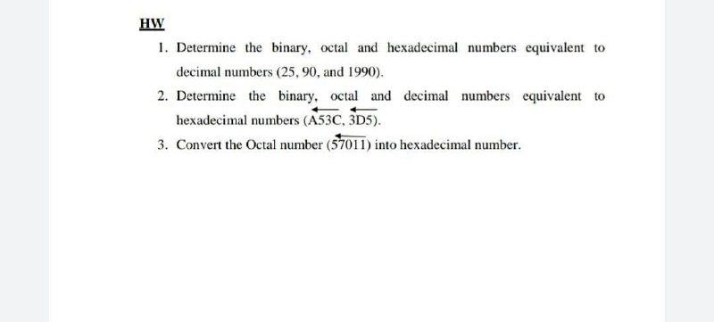 Solved HW 1. Determine The Binary, Octal And Hexadecimal | Chegg.com