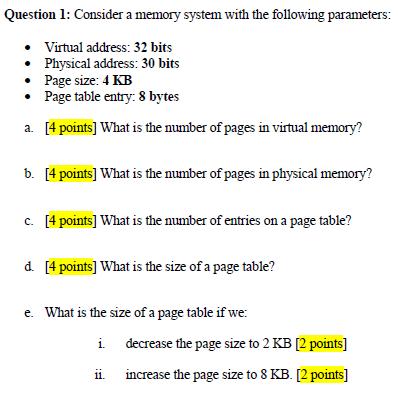 Solved Question 1: Consider A Memory System With The | Chegg.com