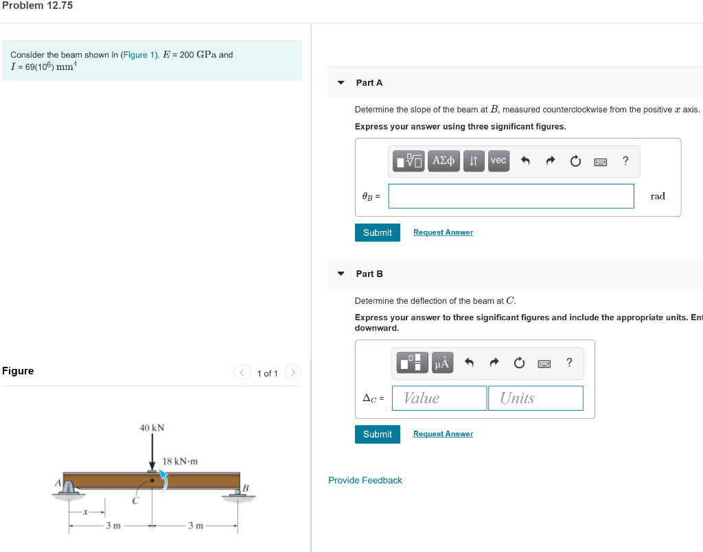 Solved Problem 12.75 Consider the beam shown in (Figure 1). | Chegg.com