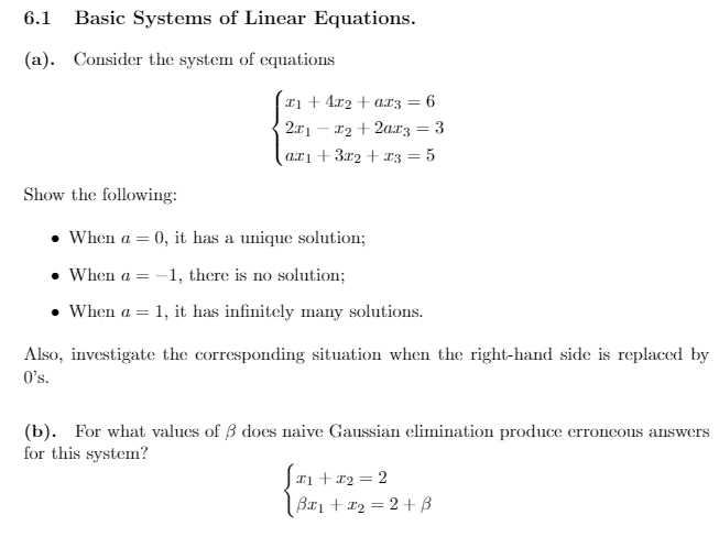 Solved 6.1 Basic Systems of Linear Equations. (a). Consider | Chegg.com