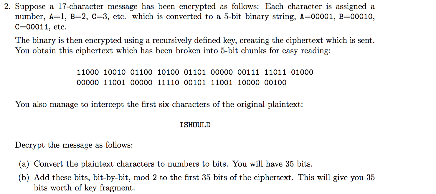 2. Suppose a 17-character message has been encrypted | Chegg.com