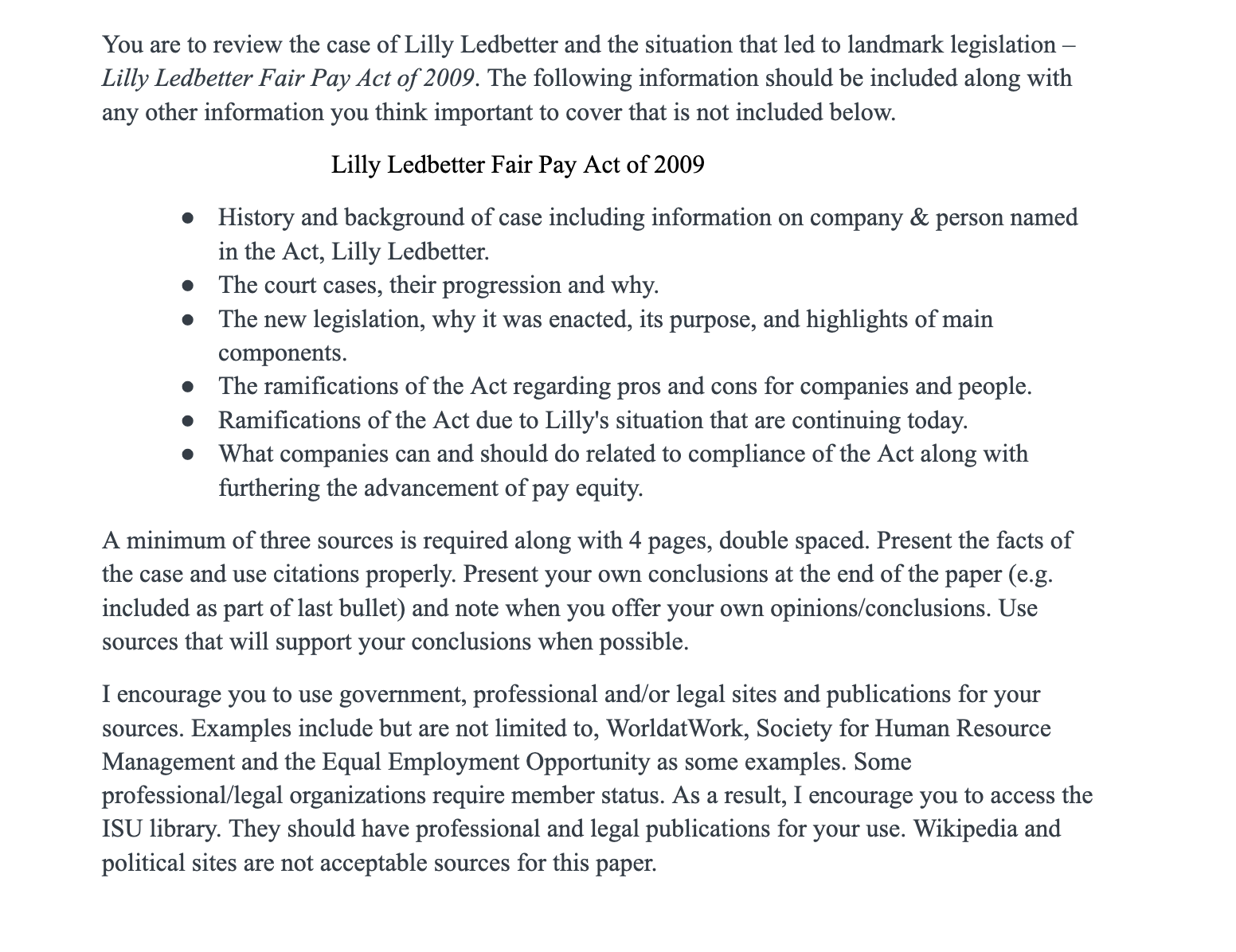 Solved Lilly Ledbetter Fair Pay Act of 2009History and