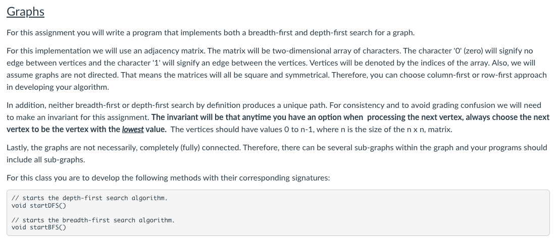 Solved Graphs For this assignment you will write a program | Chegg.com