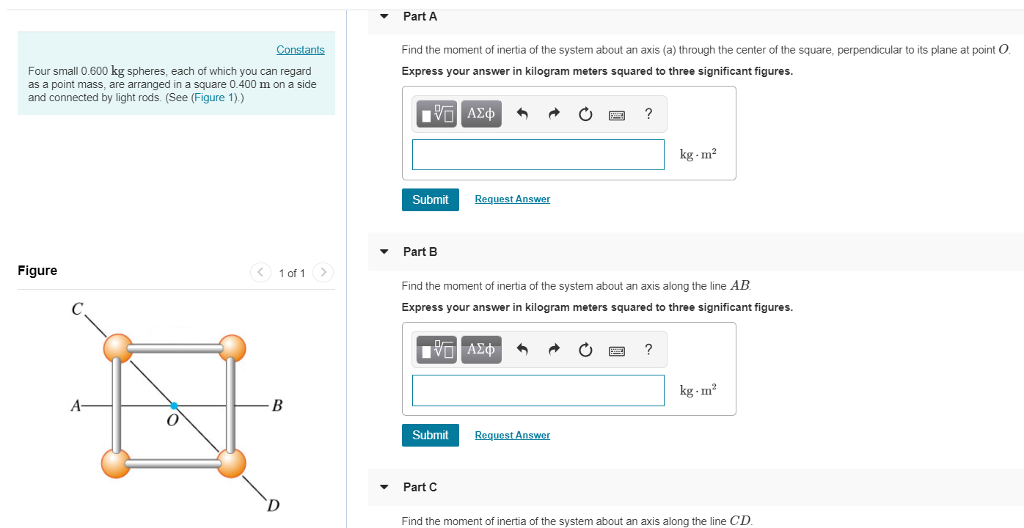 Solved Part A Find the moment of inertia of the system about | Chegg.com