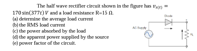 Solved The half wave rectifier circuit shown in the figure | Chegg.com