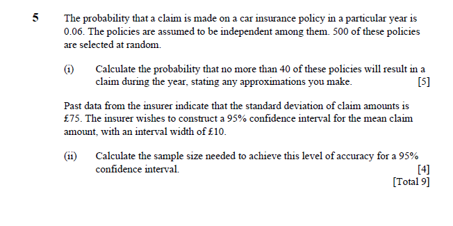 Solved 5 The probability that a claim is made on a car | Chegg.com