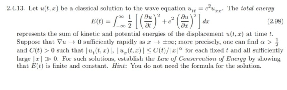 Solved 2.4.13. Let u(t, x) be a classical solution to the | Chegg.com