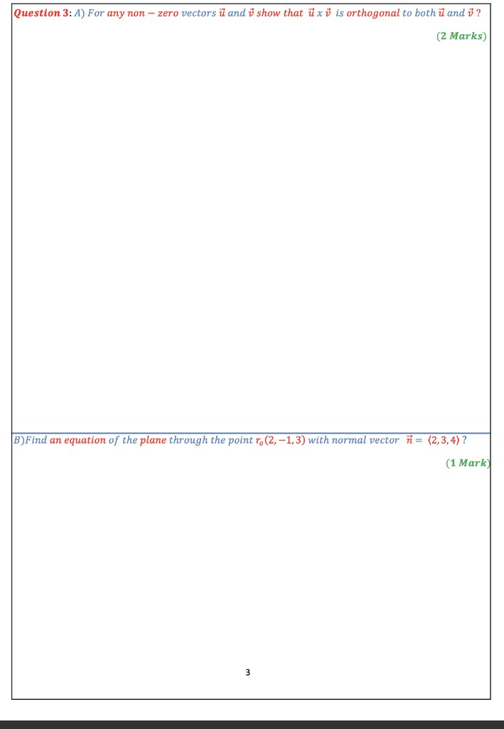 Solved Question 3 A For Any Non Zero Vectors U And I Sh Chegg Com