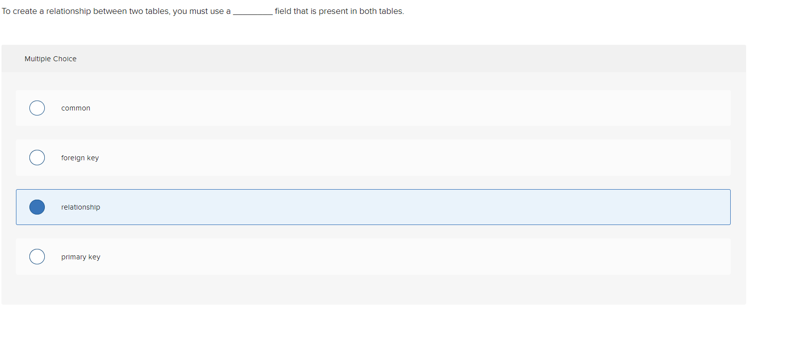 Solved to create a relationship between two tables you must chegg