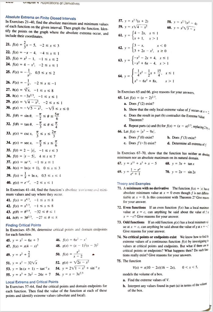 Solved Unapur 4 Applications Of Derivatives Absolute Extrema 