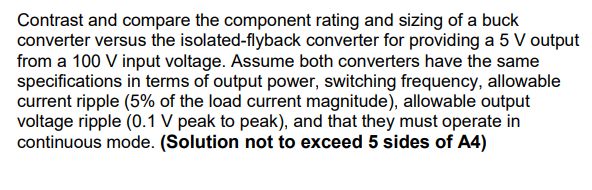 Solved Contrast and compare the component rating and sizing | Chegg.com