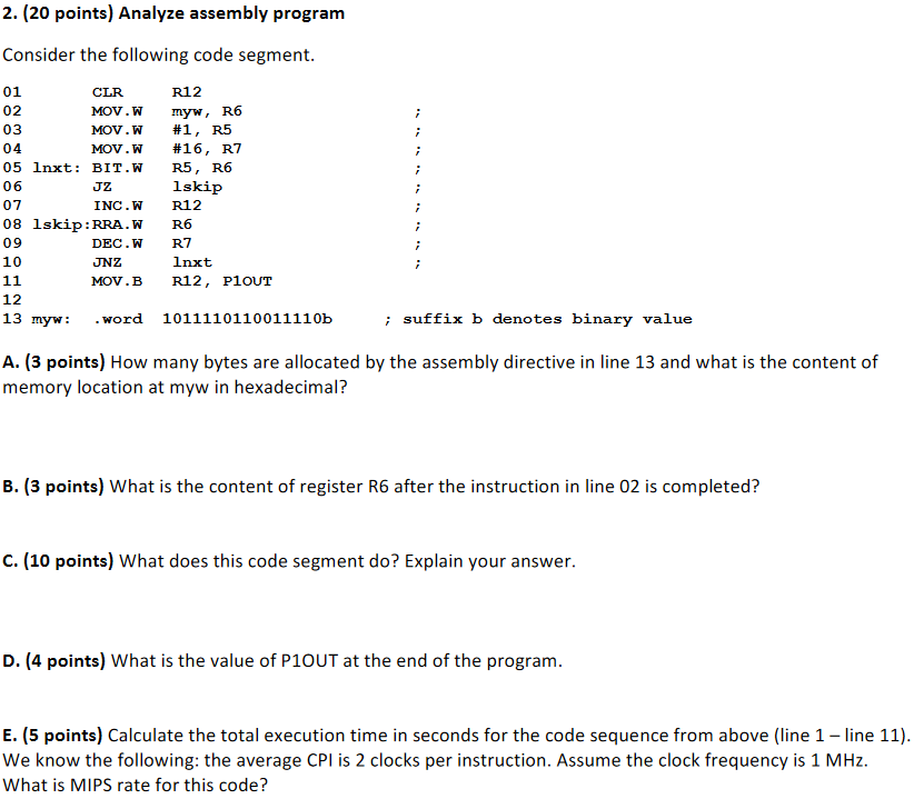 Solved 2. (20 points) Analyze assembly program Consider the