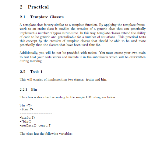 2 Practical 2.1 Template Classes A template class is | Chegg.com