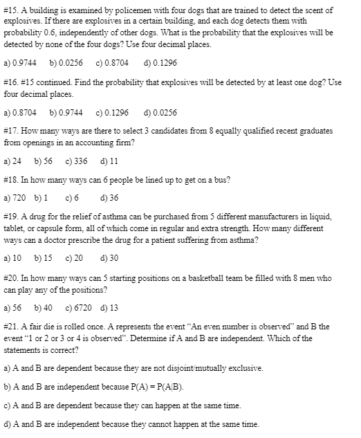 Solved \#15. A building is examined by policemen with four | Chegg.com