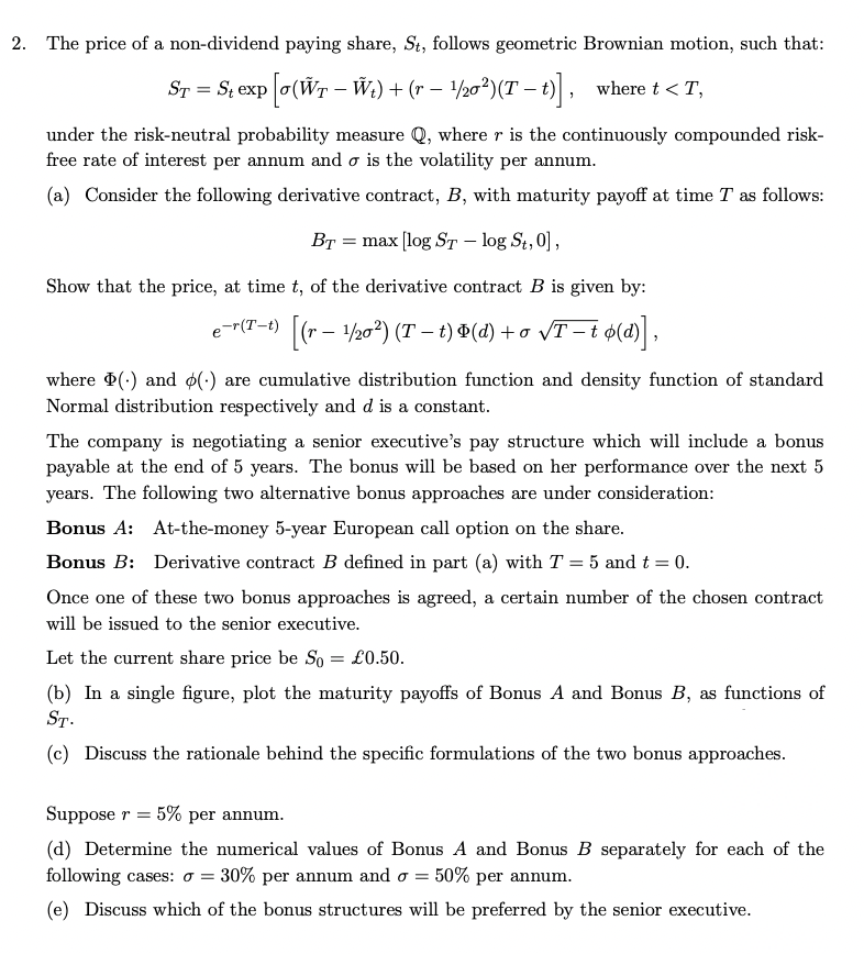 2 The Price Of A Non Dividend Paying Share St F Chegg Com