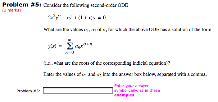 Solved Problem #5: Consider the following second-order ODE | Chegg.com
