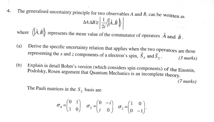 Solved 4 The Generalised Uncertainty Principle For Two O Chegg Com
