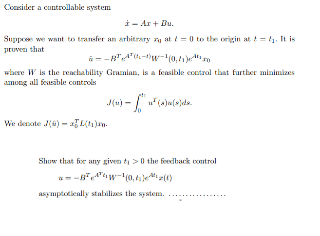 Solved Consider A Controllable System Ac Bu Suppose Chegg Com