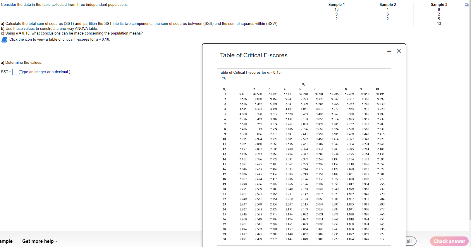 Solved Consider the data in the table collected from three | Chegg.com