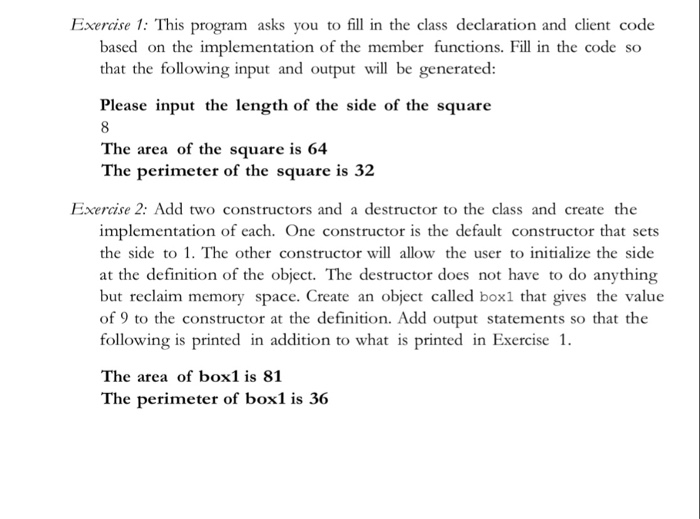 Solved Exercise 1: This program asks you tofl in the class | Chegg.com