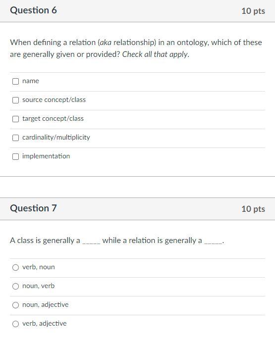 Solved Question 6 10 pts When defining a relation (aka | Chegg.com