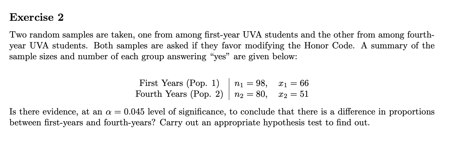 Solved Exercise 2 Two random samples are taken, one from | Chegg.com