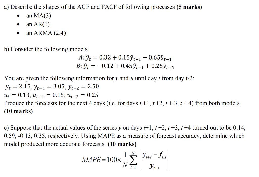 a) Describe the shapes of the ACF and PACF of | Chegg.com