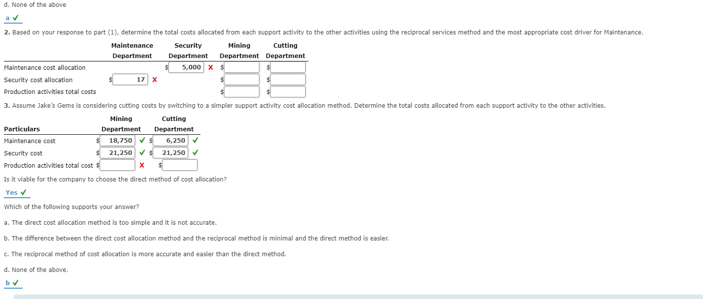 Solved Support activity cost allocation Jake's Gems mines