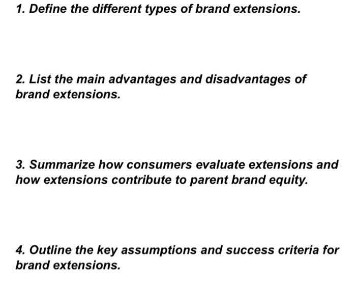 Solved Define the different types of brand extensions. List