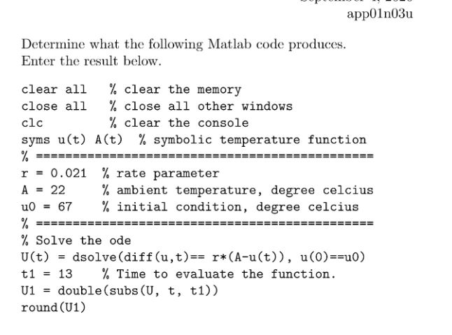 Solved app01n03u Determine what the following Matlab code | Chegg.com