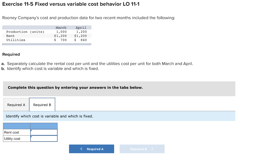 Solved Exercise 11-5 Fixed versus variable cost behavior LO | Chegg.com