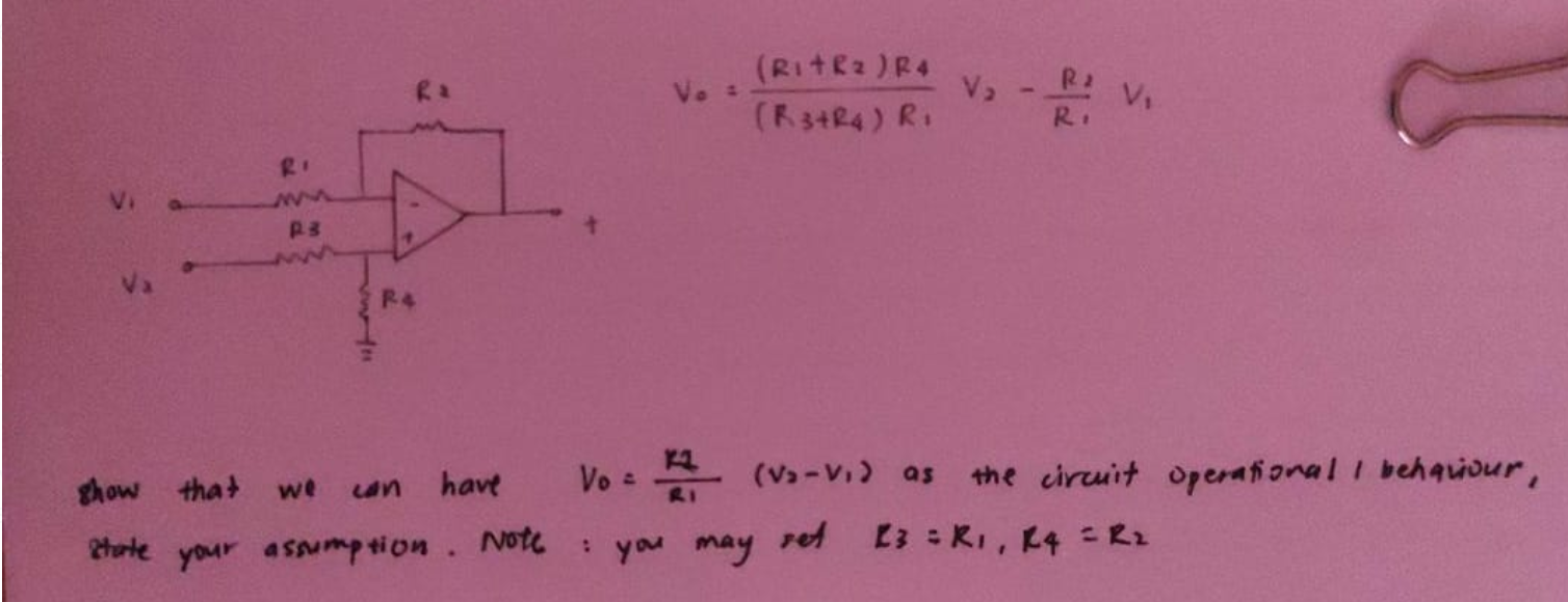 Solved Ra Vo: (R1+R2) R4 (R 3+R4) Ri V R2 VA RI M R3 R4 we | Chegg.com