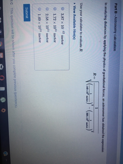 Solved Part B - Astronomy Calculation In Analyzing Distances | Chegg.com