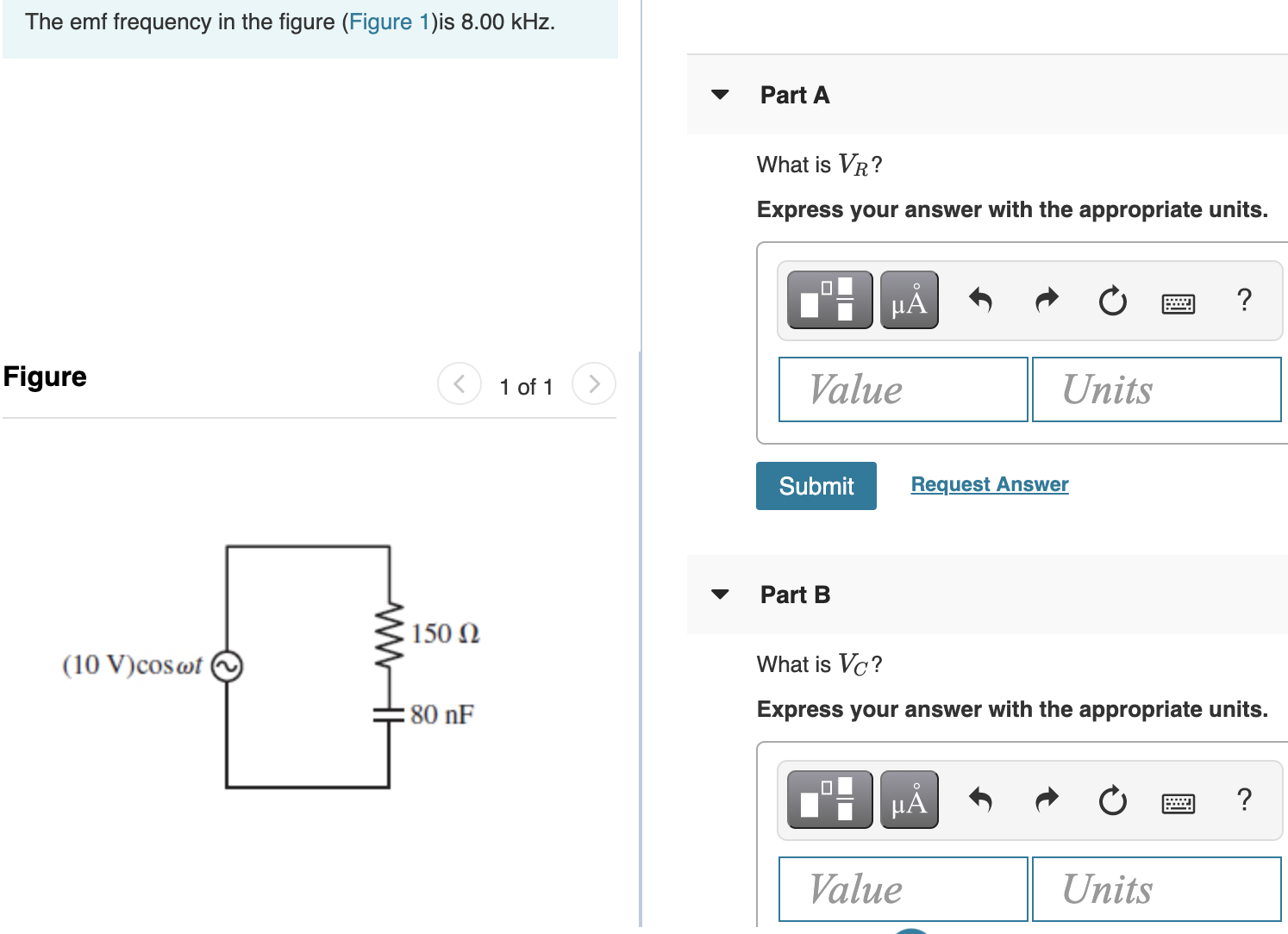Solved The emf frequency in the figure (Figure 1)is 8.00