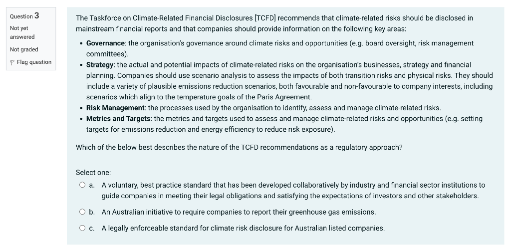Solved The Taskforce on Climate-Related Financial | Chegg.com