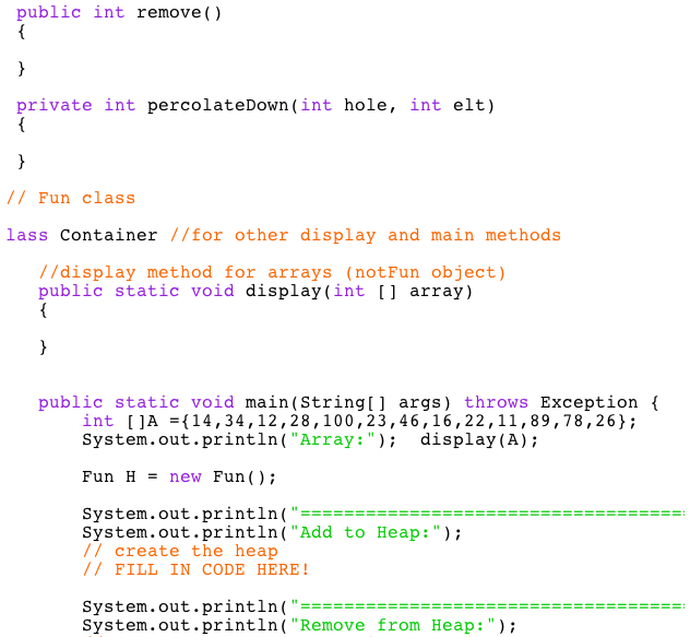 Solved public class Fun /* Three-way heap and heapsort * | Chegg.com