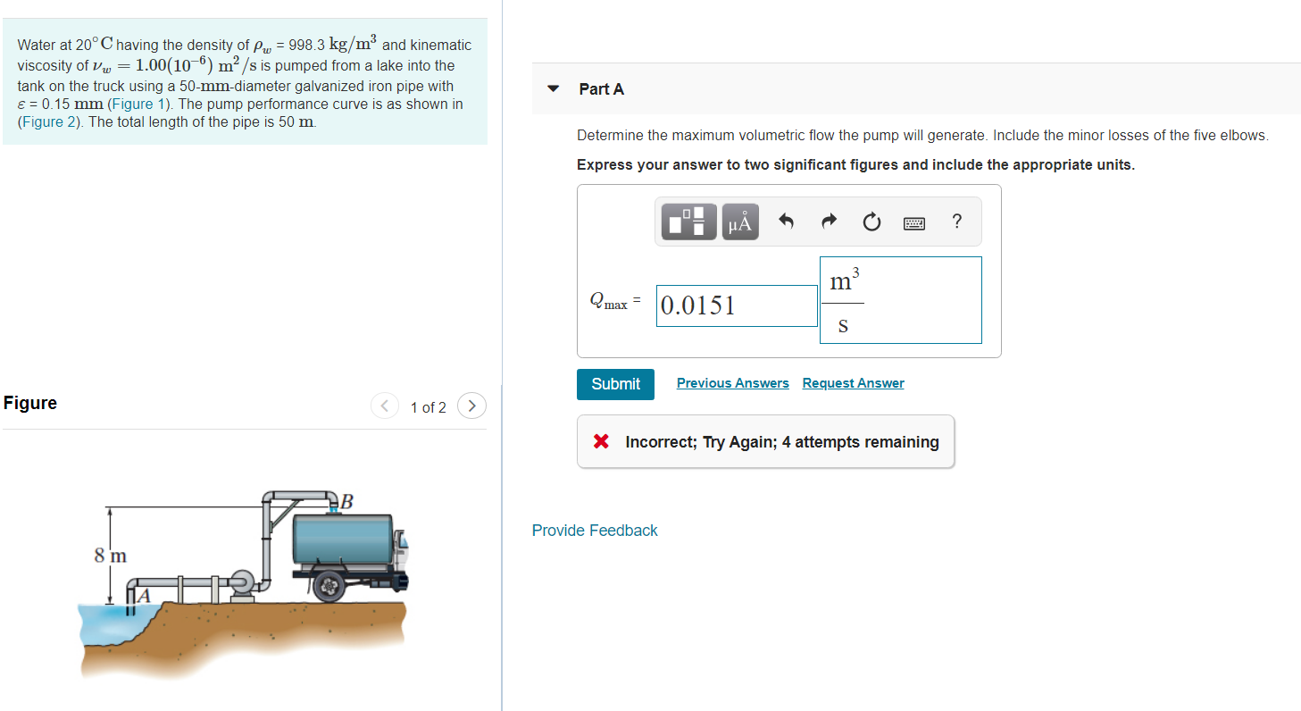 Water at 20° C having the density of p 998.3 kg/m2 | Chegg.com