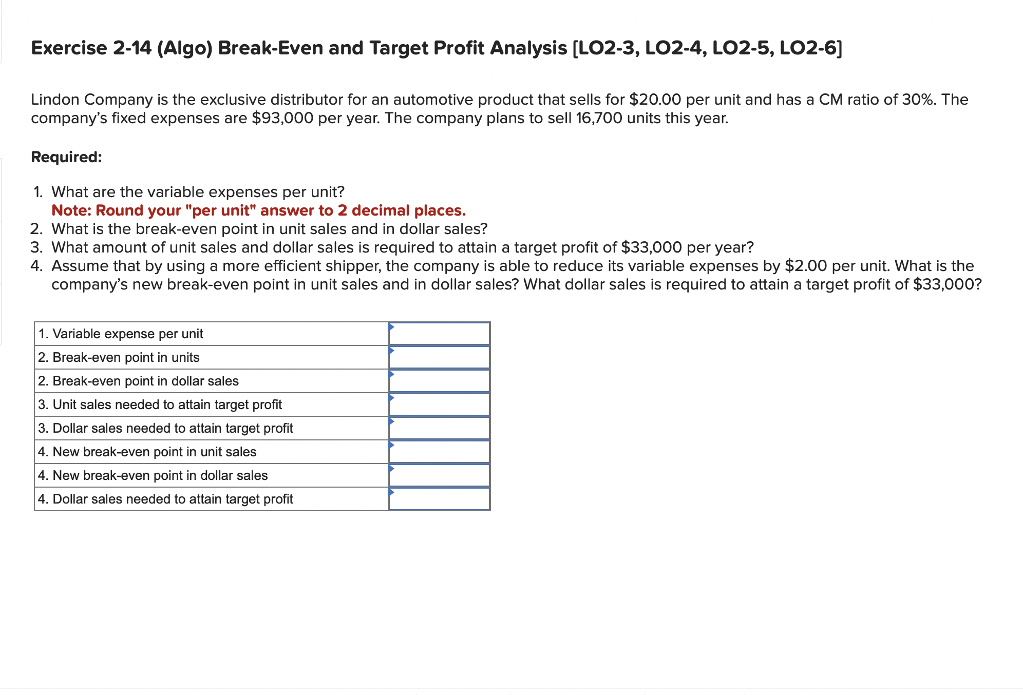 Solved Exercise 2-14 (Algo) ﻿Break-Even And Target Profit | Chegg.com