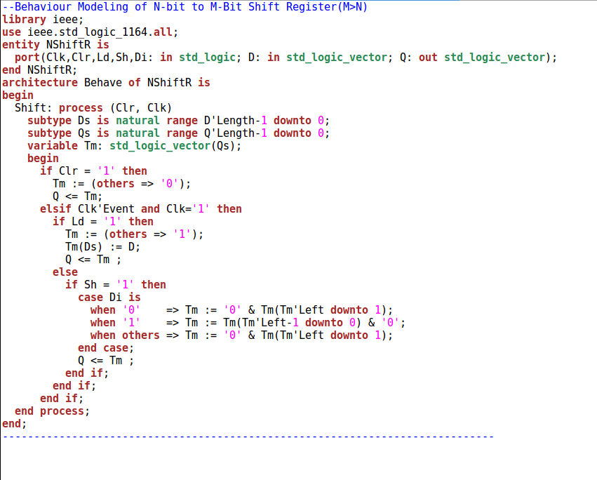 N-bit Shift Register in VHDL code I need to finish | Chegg.com