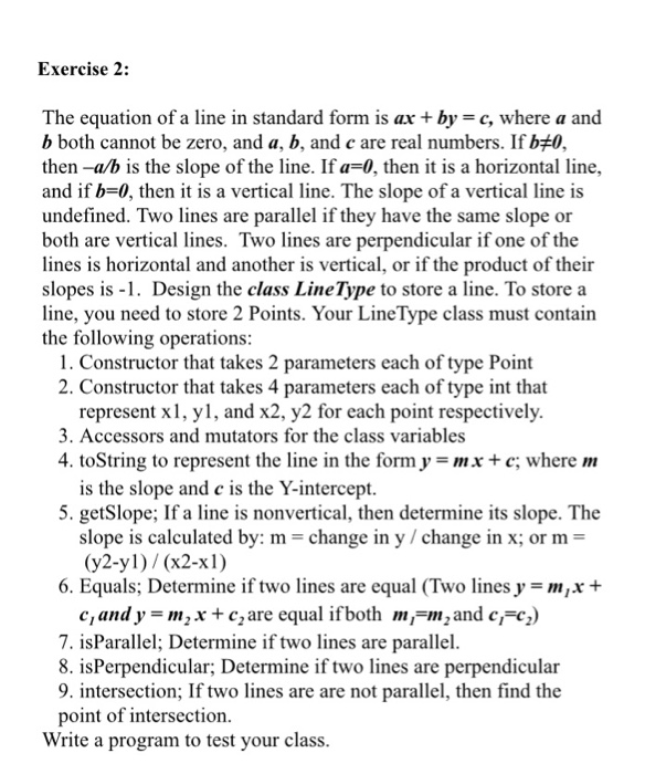 Solved Exercise 2: The equation of a line in standard form | Chegg.com