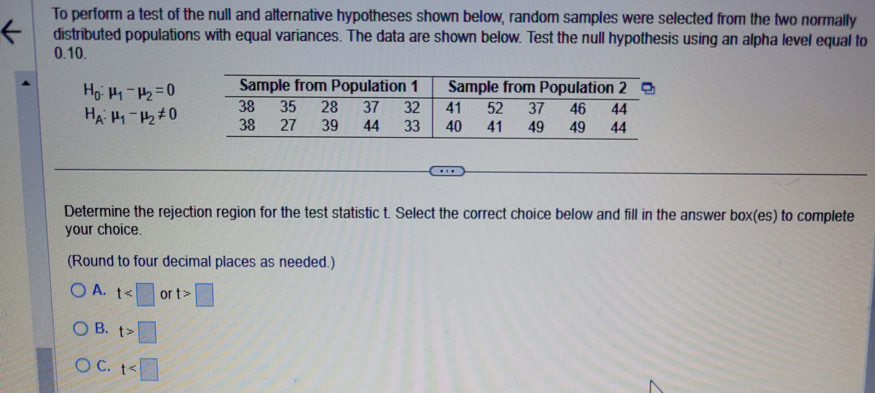 Solved To perform a test of the null and alternative | Chegg.com