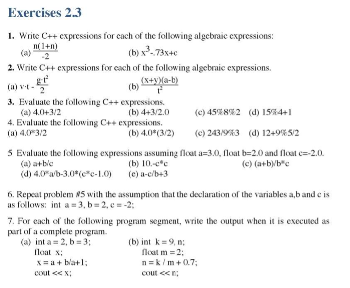 Solved Exercises 2.3 (a)-2 (a) vt - 2 1. Write C++ | Chegg.com