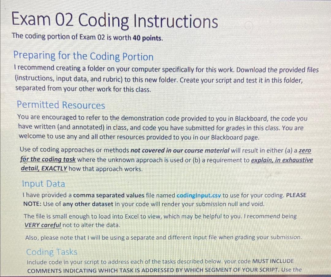 Solved Exam 02 Coding Instructions The coding portion of | Chegg.com