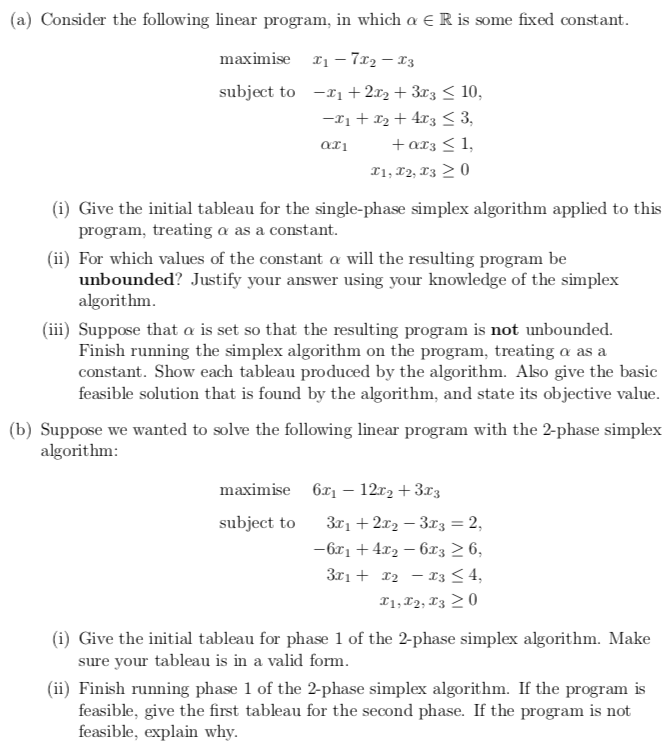 (a) Consider the following linear program, in which a | Chegg.com