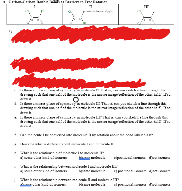 Solved c. Is there a mirror plane of symmetry in molecule I? | Chegg.com