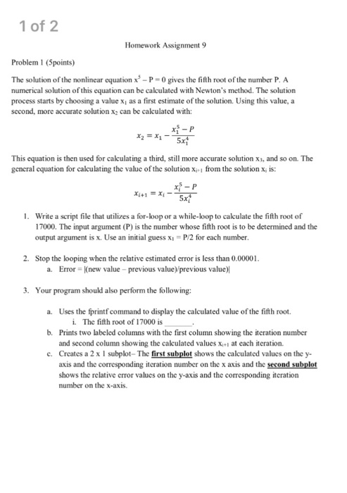 Solved The solution of the nonlinear equation x^5-P = 0 | Chegg.com